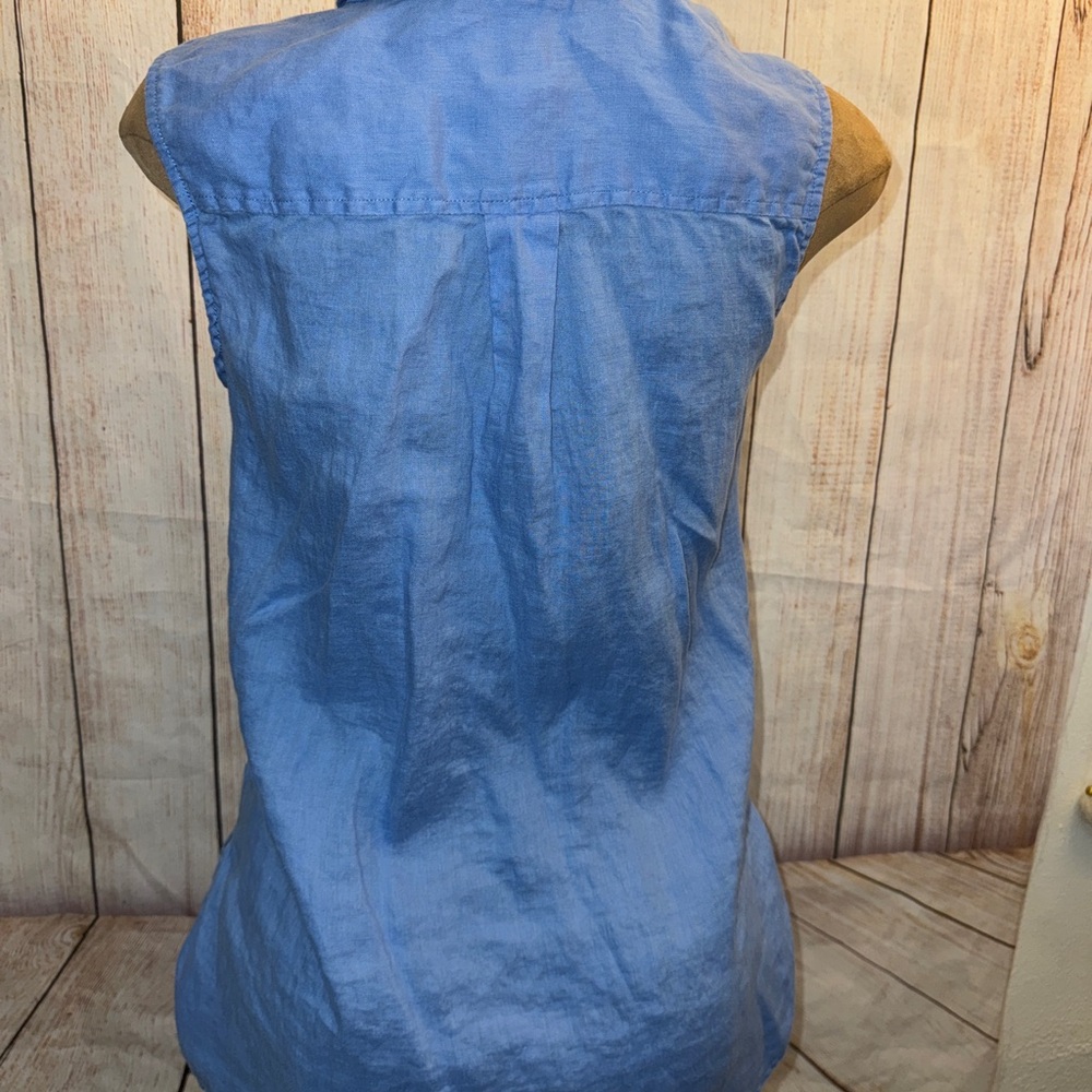 Sigrid Olsen Sleeveless Button-Front Linen Blouse- Blue- L - Picture 4 of 9